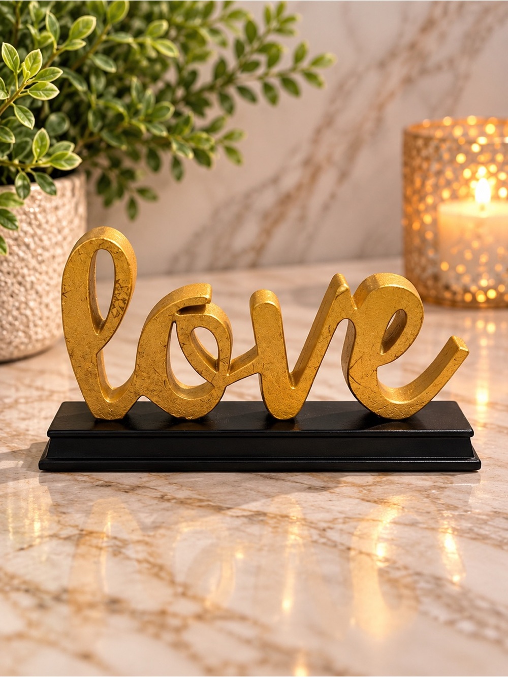Beautiful Gold "Love" Script Décor on Black Base